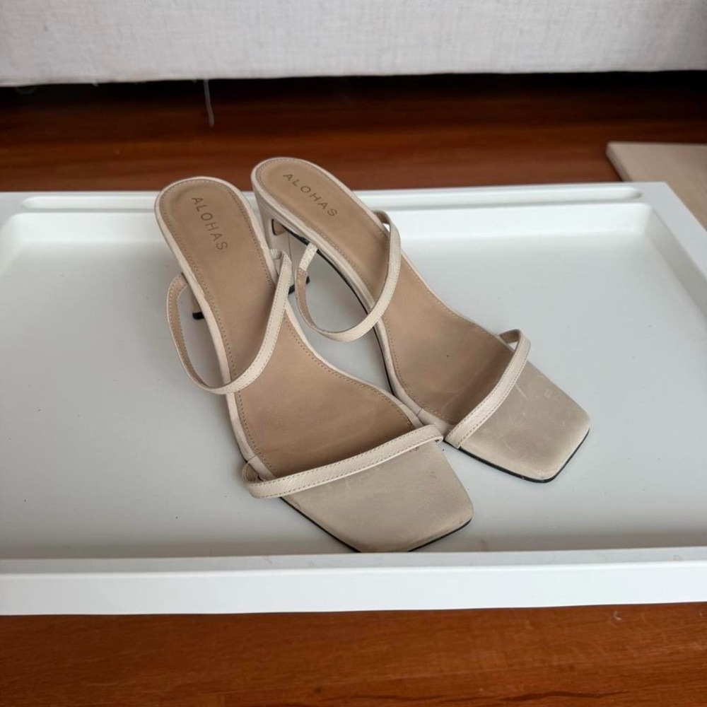 ALOHAS Neutral Beige Minimalist Strappy Heels